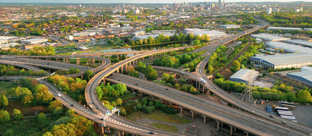 This motorway juntion is probably one of the most famous in Birmingham and the whole Midlands county. This aerial picture shows the junction with Birmingham city in the background